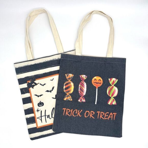 SET of 2 Canvas Halloween Canvas Totes - Picture 1 of 5